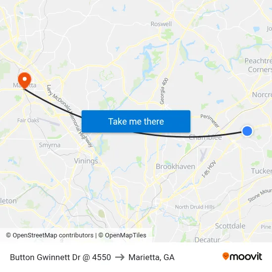 Button Gwinnett Dr @ 4550 to Marietta, GA map