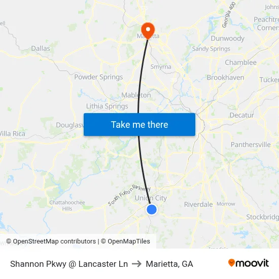 Shannon Pkwy @ Lancaster Ln to Marietta, GA map