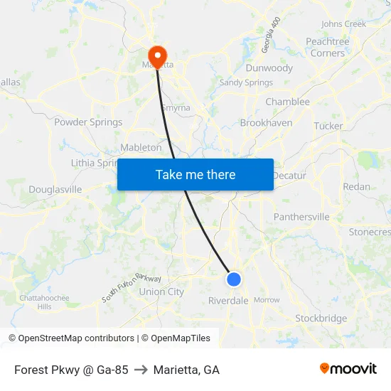 Forest Pkwy @ Ga-85 to Marietta, GA map