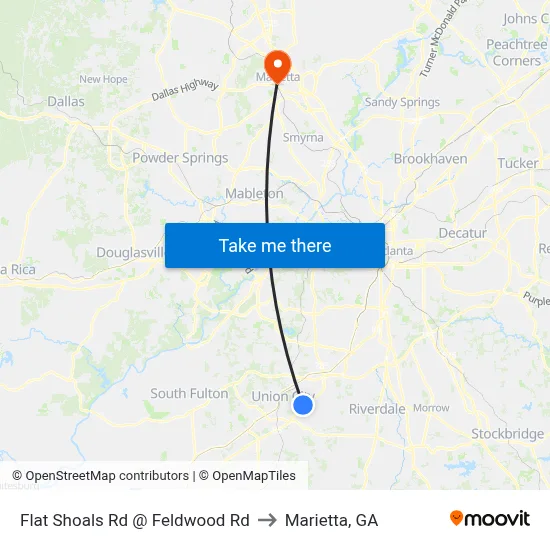 Flat Shoals Rd @ Feldwood Rd to Marietta, GA map