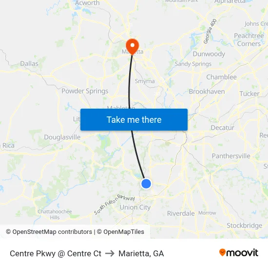 Centre Pkwy @ Centre Ct to Marietta, GA map