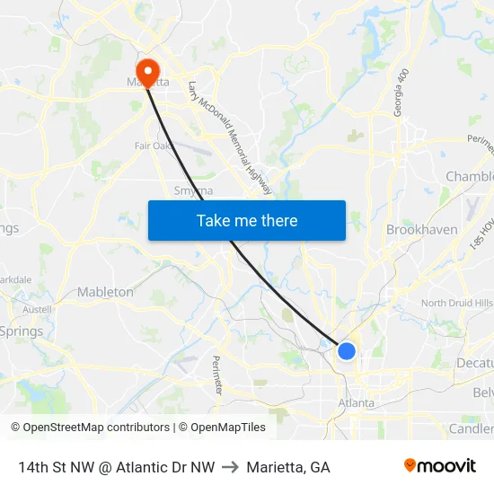 14th St NW @ Atlantic Dr NW to Marietta, GA map