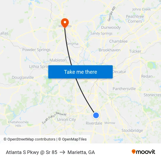 Atlanta S Pkwy @ Sr 85 to Marietta, GA map
