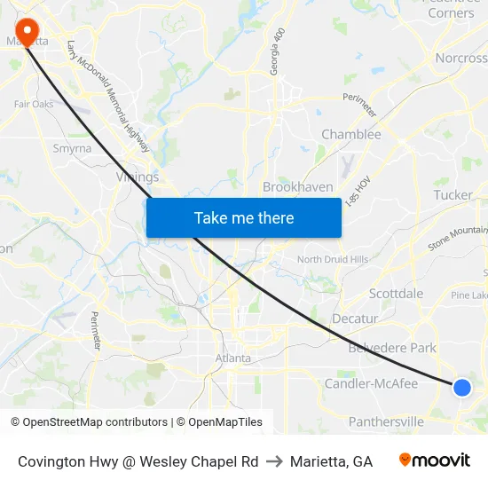 Covington Hwy @ Wesley Chapel Rd to Marietta, GA map
