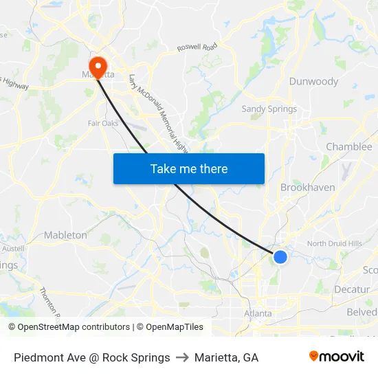 Piedmont Ave @ Rock Springs to Marietta, GA map