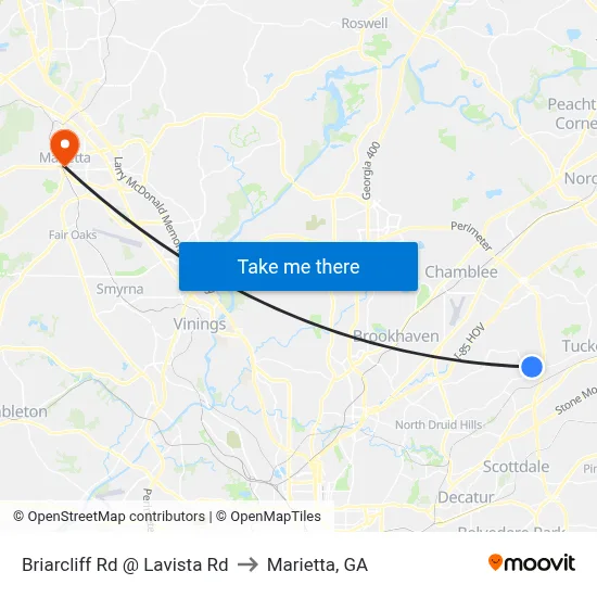 Briarcliff Rd @ Lavista Rd to Marietta, GA map
