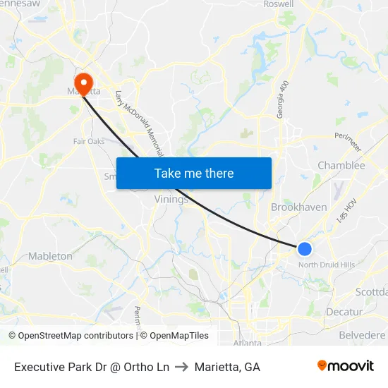 Executive Park Dr @ Ortho Ln to Marietta, GA map