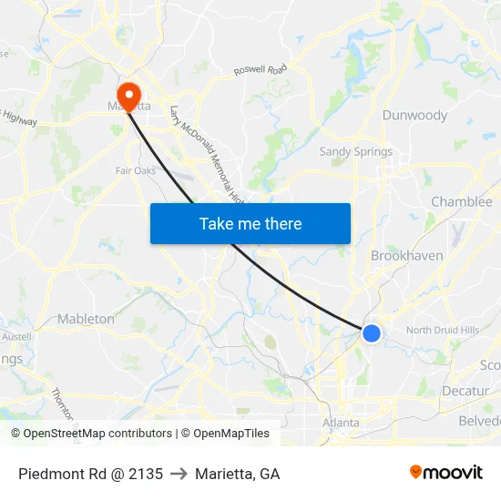 Piedmont Rd @ 2135 to Marietta, GA map