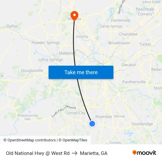 Old National Hwy @ West Rd to Marietta, GA map