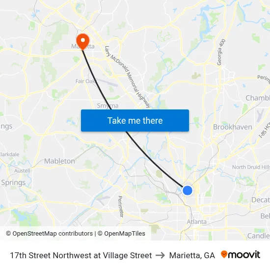 17th Street Northwest at Village Street to Marietta, GA map