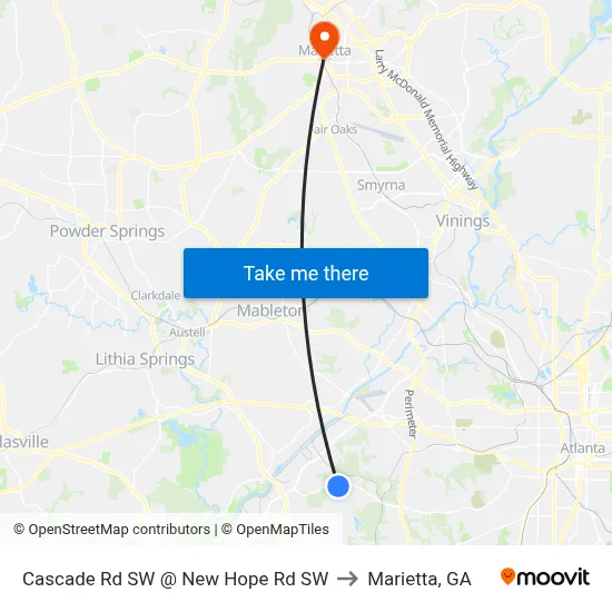 Cascade Rd SW @ New Hope Rd SW to Marietta, GA map