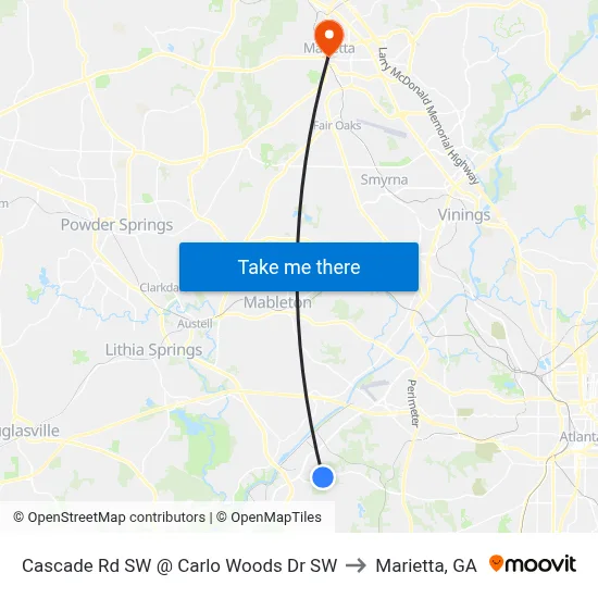 Cascade Rd SW @ Carlo Woods Dr SW to Marietta, GA map