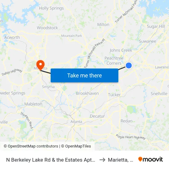 N Berkeley Lake Rd & the Estates Apts Ib to Marietta, GA map