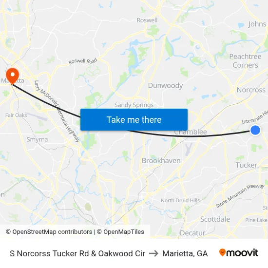 S Norcorss Tucker Rd & Oakwood Cir to Marietta, GA map