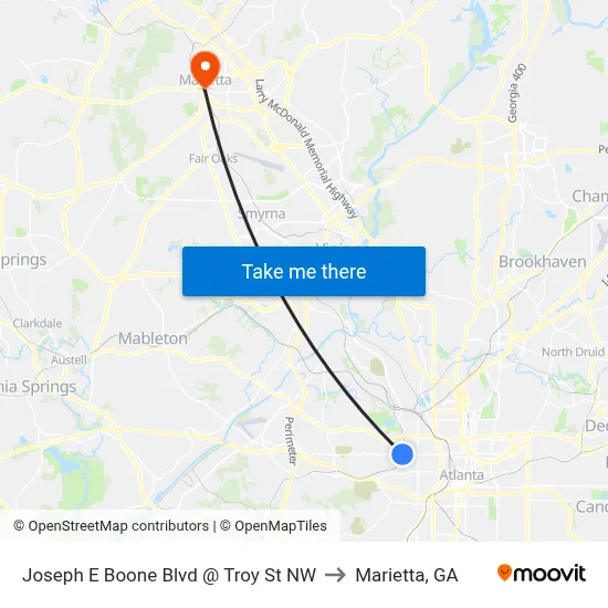 Joseph E Boone Blvd @ Troy St NW to Marietta, GA map