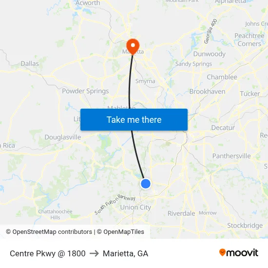 Centre Pkwy @ 1800 to Marietta, GA map