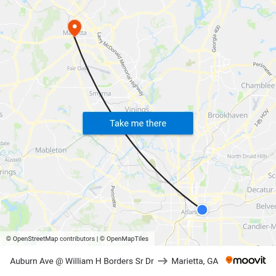 Auburn Ave @ William H Borders Sr Dr to Marietta, GA map
