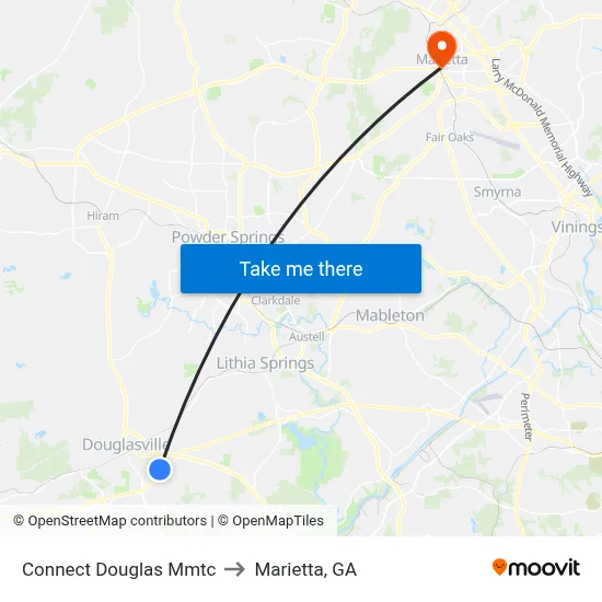Connect Douglas Mmtc to Marietta, GA map