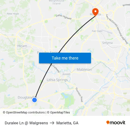Duralee Ln @ Walgreens to Marietta, GA map