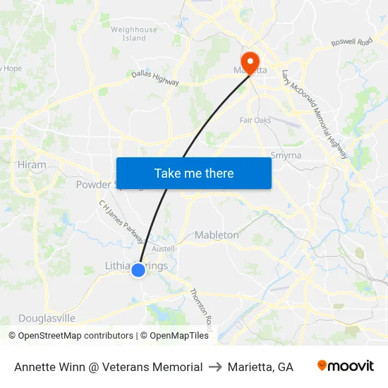 Annette Winn @ Veterans Memorial to Marietta, GA map