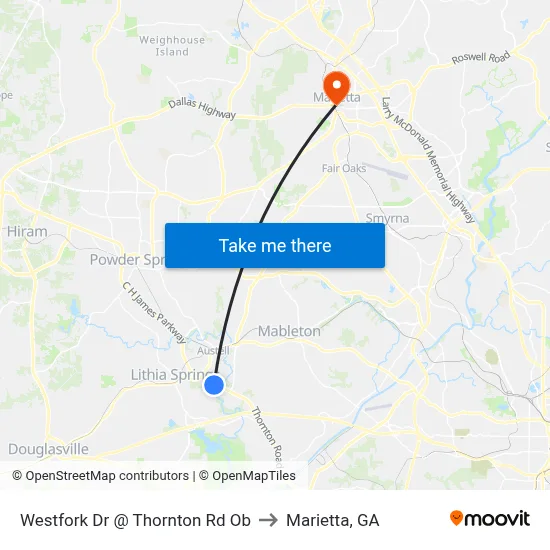 Westfork Dr @ Thornton Rd Ob to Marietta, GA map