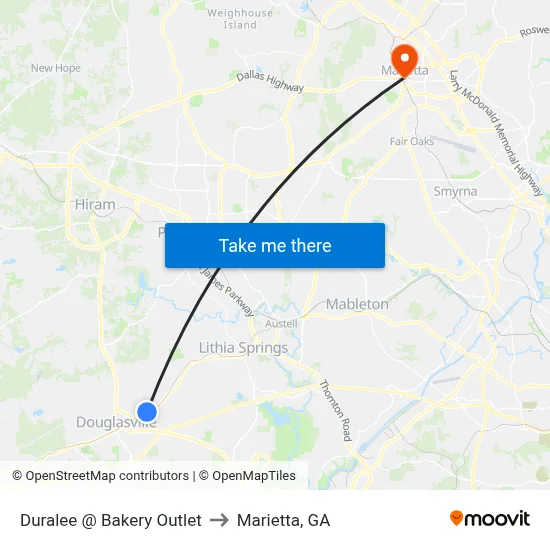 Duralee @ Bakery Outlet to Marietta, GA map