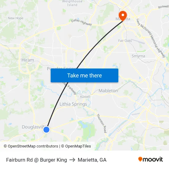 Fairburn Rd @ Burger King to Marietta, GA map