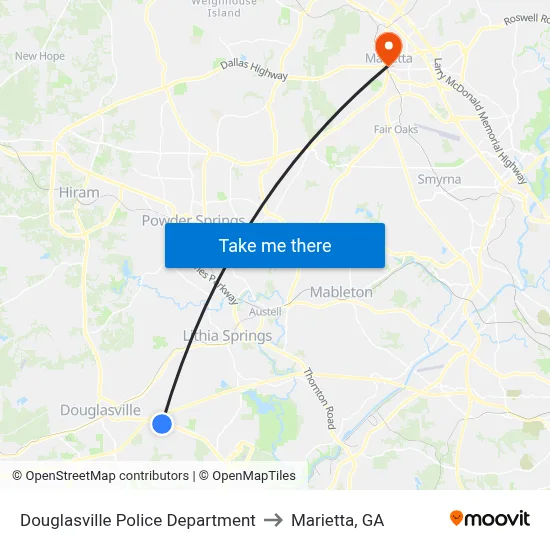 Douglasville Police Department to Marietta, GA map