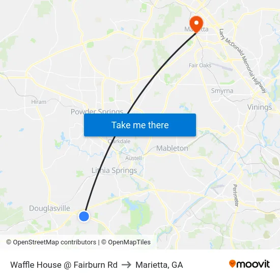 Waffle House @ Fairburn Rd to Marietta, GA map