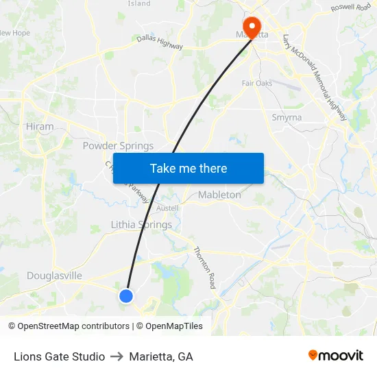 Lions Gate Studio to Marietta, GA map