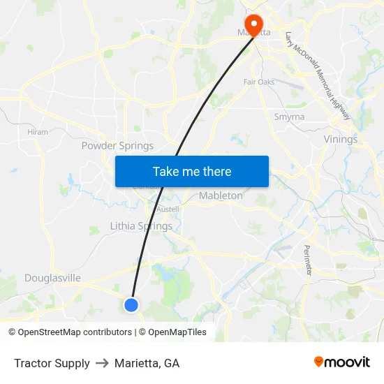 Tractor Supply to Marietta, GA map