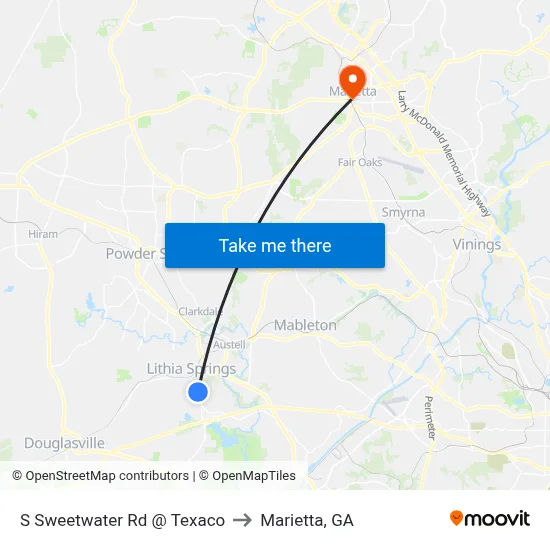 S Sweetwater Rd @ Texaco to Marietta, GA map