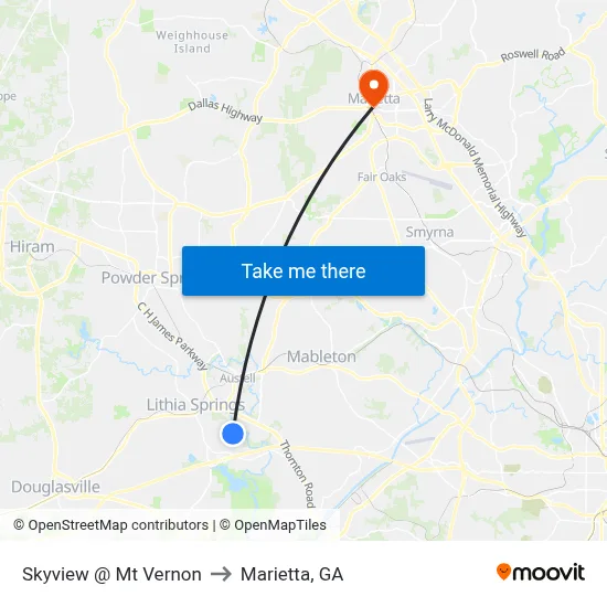 Skyview @ Mt Vernon to Marietta, GA map