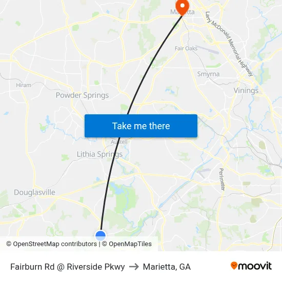 Fairburn Rd @ Riverside Pkwy to Marietta, GA map
