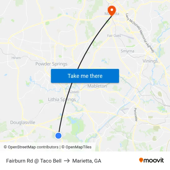 Fairburn Rd @ Taco Bell to Marietta, GA map