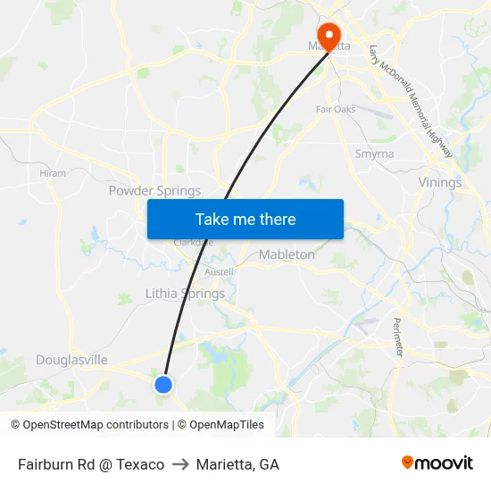 Fairburn Rd @ Texaco to Marietta, GA map