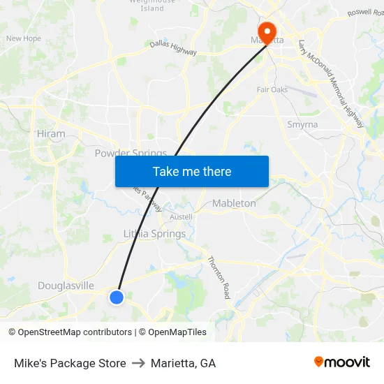 Mike's Package Store to Marietta, GA map