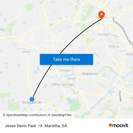 Jesse Davis Park to Marietta, GA map