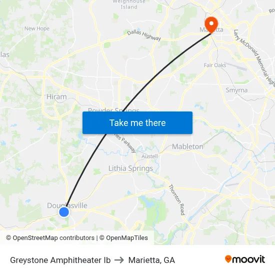Greystone Amphitheater Ib to Marietta, GA map