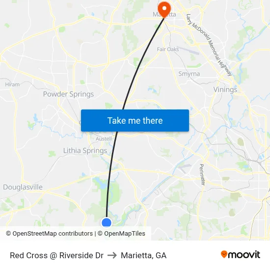 Red Cross @ Riverside Dr to Marietta, GA map