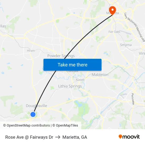 Rose Ave @ Fairways Dr to Marietta, GA map