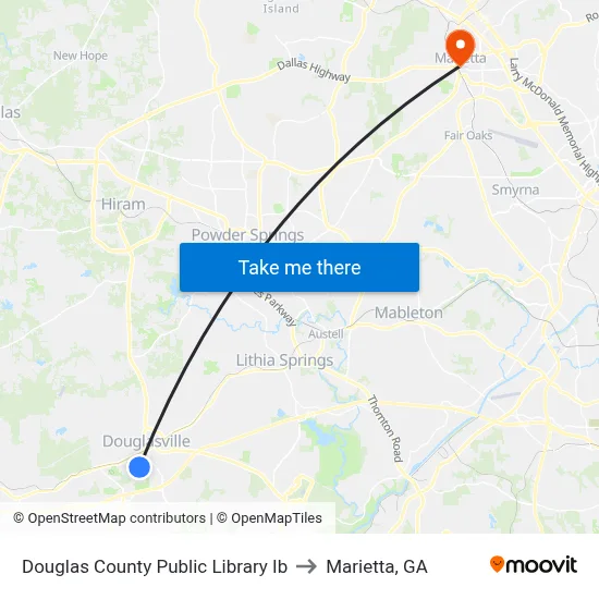 Douglas County Public Library Ib to Marietta, GA map