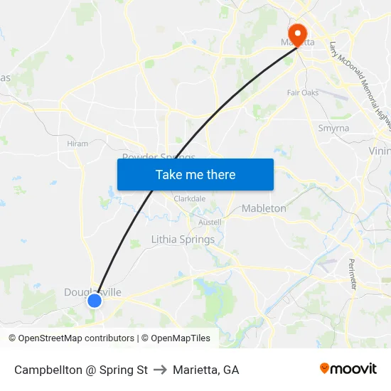 Campbellton @ Spring St to Marietta, GA map