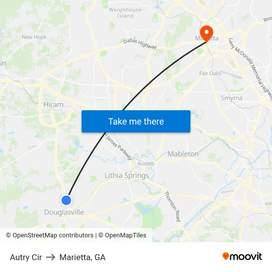 Autry Cir to Marietta, GA map