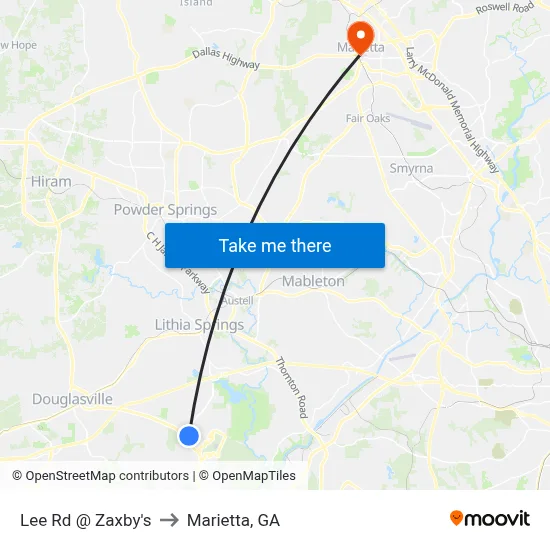 Lee Rd @ Zaxby's to Marietta, GA map