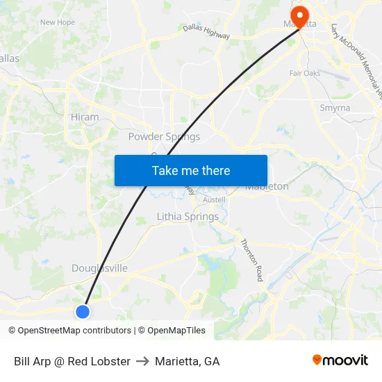 Bill Arp @ Red Lobster to Marietta, GA map