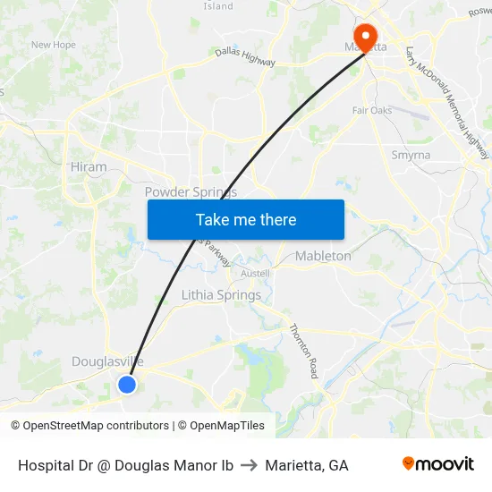 Hospital Dr @ Douglas Manor Ib to Marietta, GA map