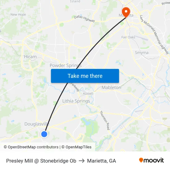 Presley Mill @ Stonebridge Ob to Marietta, GA map