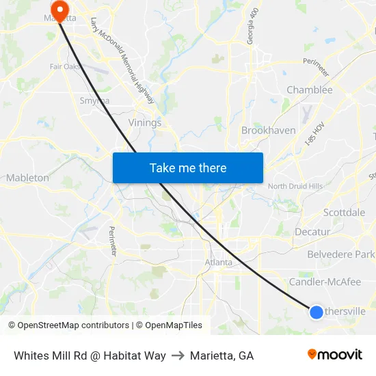 Whites Mill Rd @ Habitat Way to Marietta, GA map