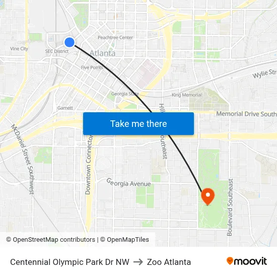 Centennial Olympic Park Dr NW to Zoo Atlanta map